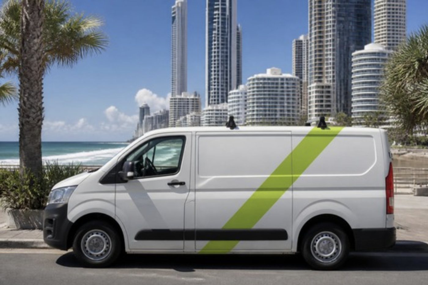 A Laser Printers service van parked on a Gold Coast street