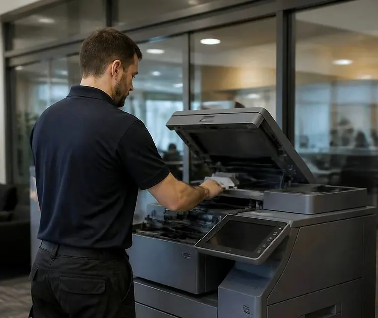 Technician servicing a copier in a council office in Gold Coast
